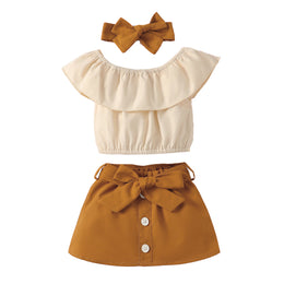 Girls Khaki Pure Cotton Top with Skirt