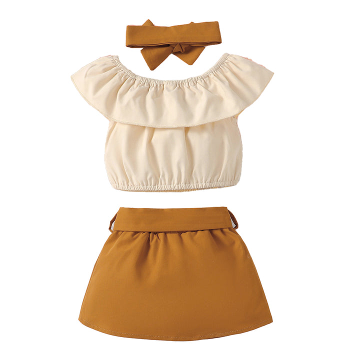 Girls Khaki Pure Cotton Top with Skirt