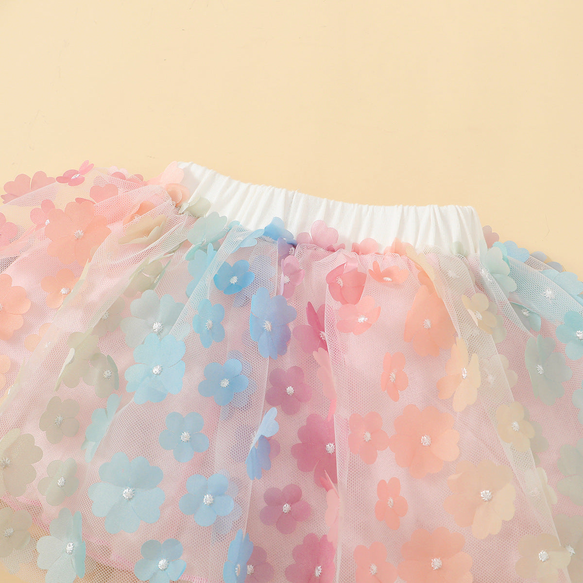 Infant Girls White & Blue Printed Top with Colourblocked Skirt