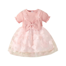 Girls Pink Self Design Cotton Fit & Flare Dress