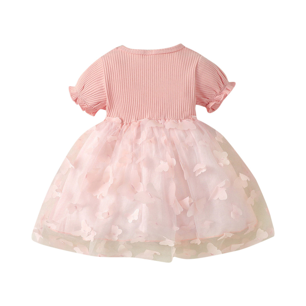 Girls Pink Self Design Cotton Fit & Flare Dress