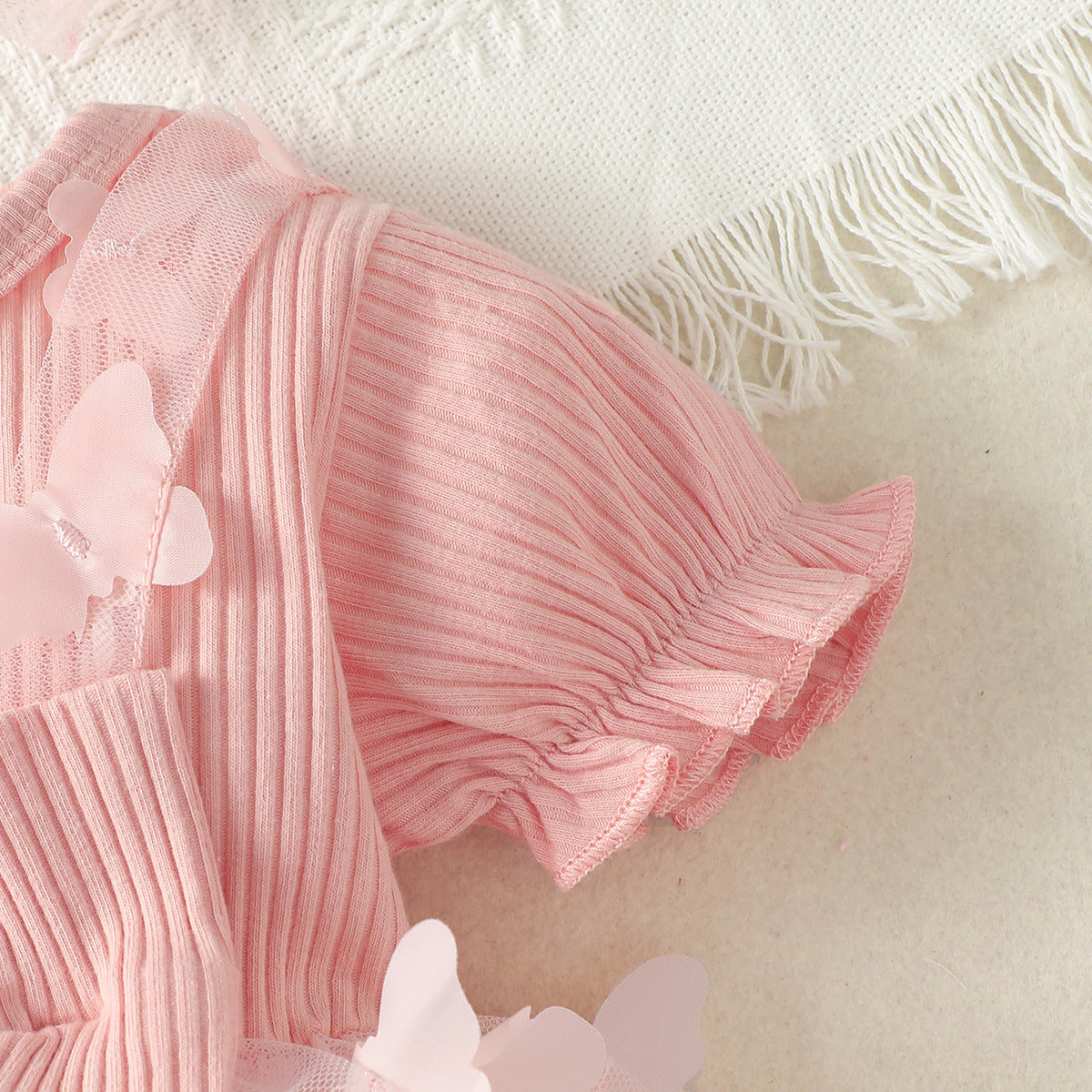 Girls Pink Self Design Cotton Fit & Flare Dress