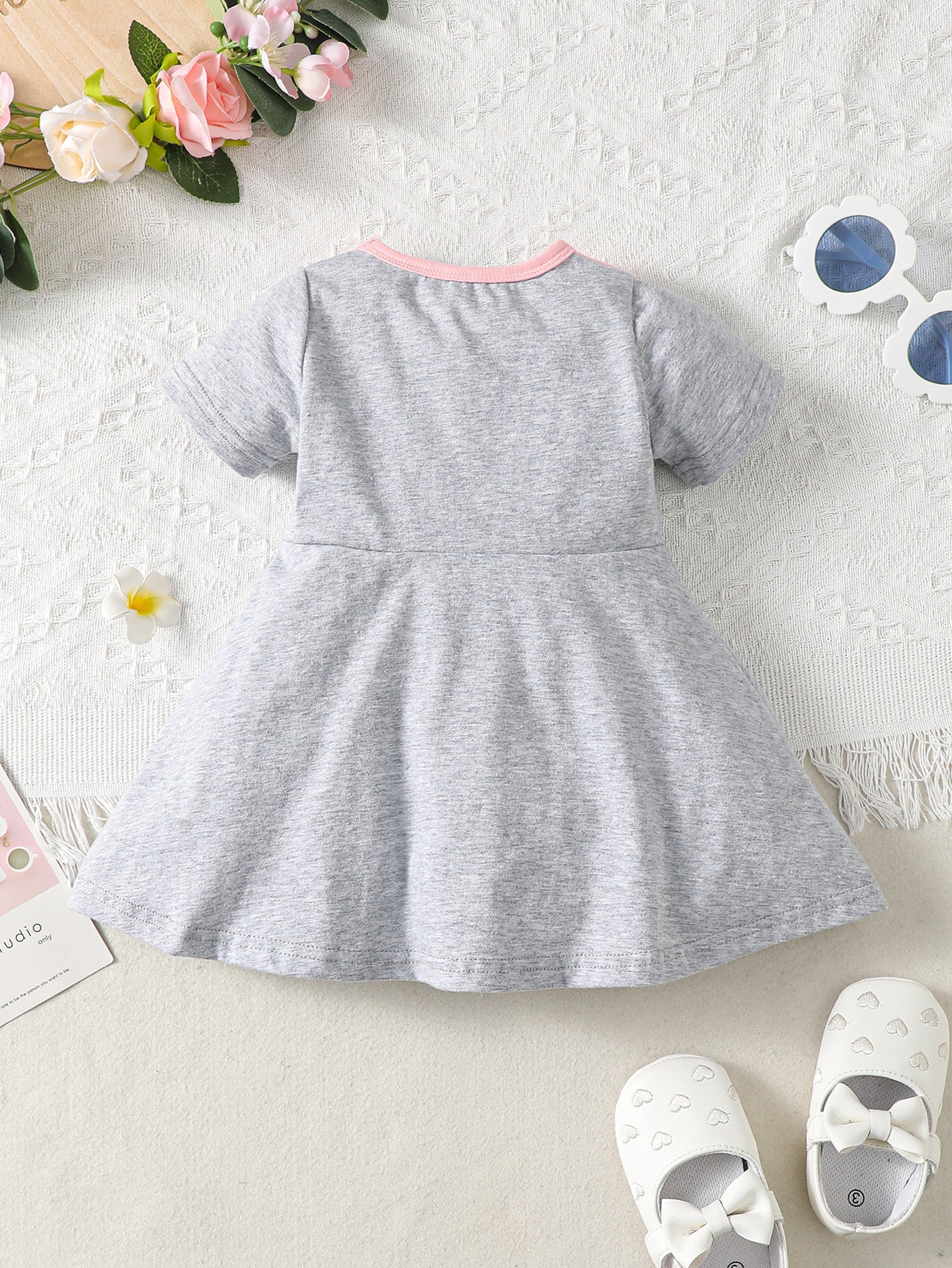 Girls Grey Round Neck Fit & Flare Dress