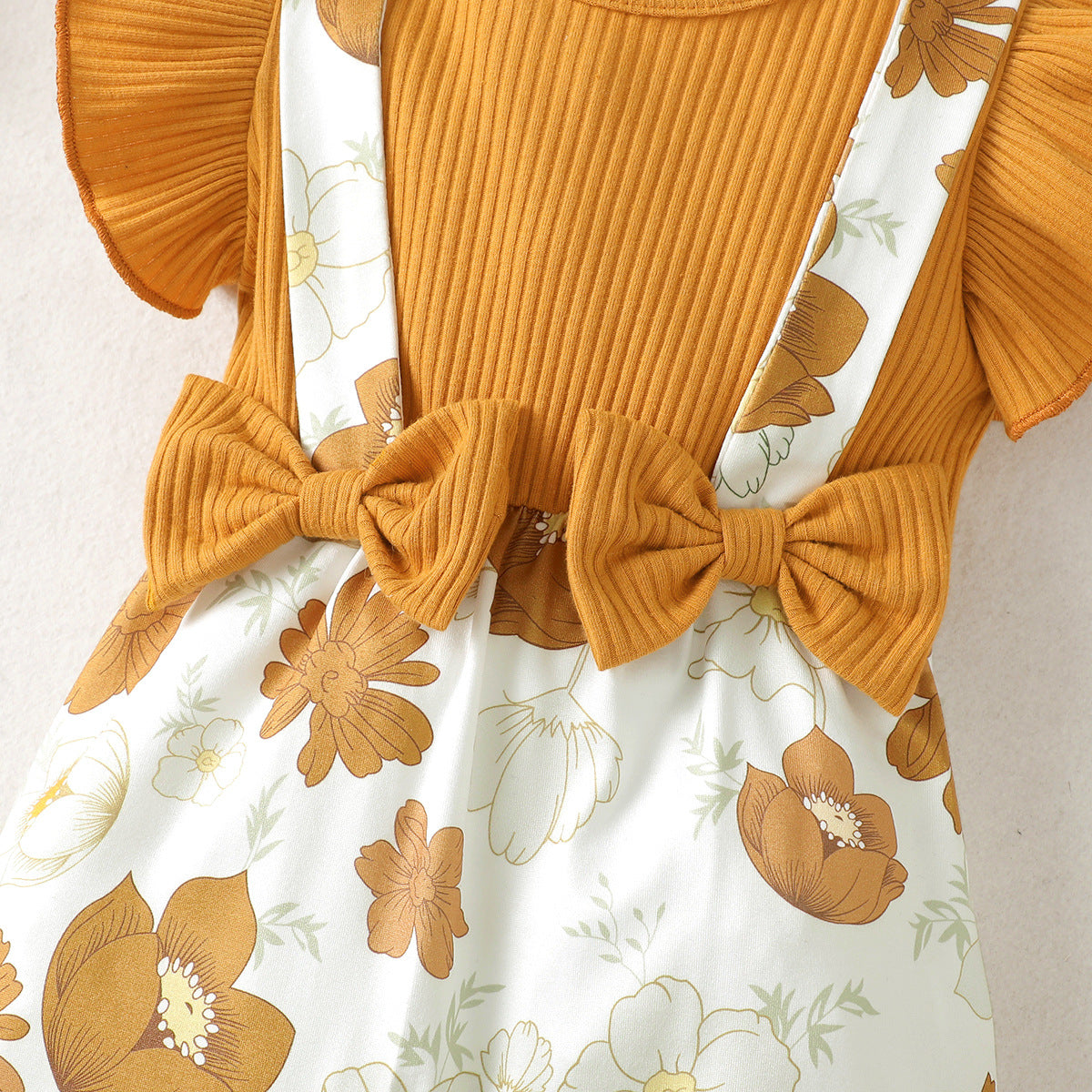 Infant Girls Floral Printed Cotton Romper With Head Band