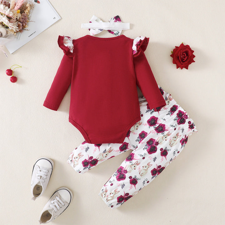 Infant Girls Red & White Printed Leotard with Pyjamas