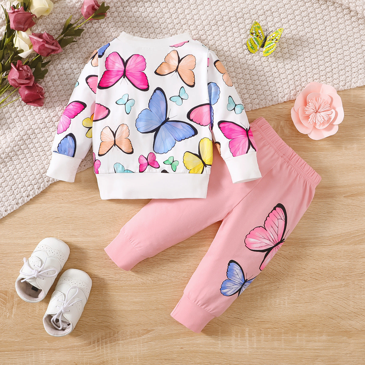 Infant Girls Pink & White Printed Top with Pyjamas