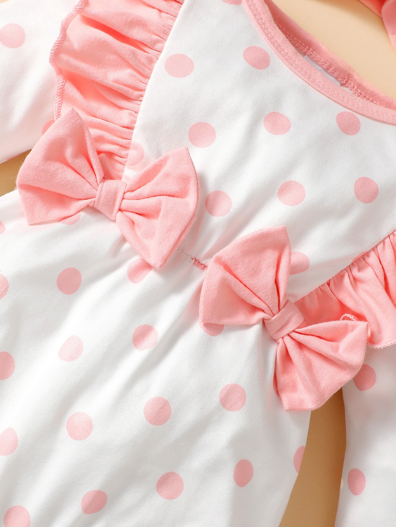 Infant Girls Polka Dots Printed Rompers With Headband