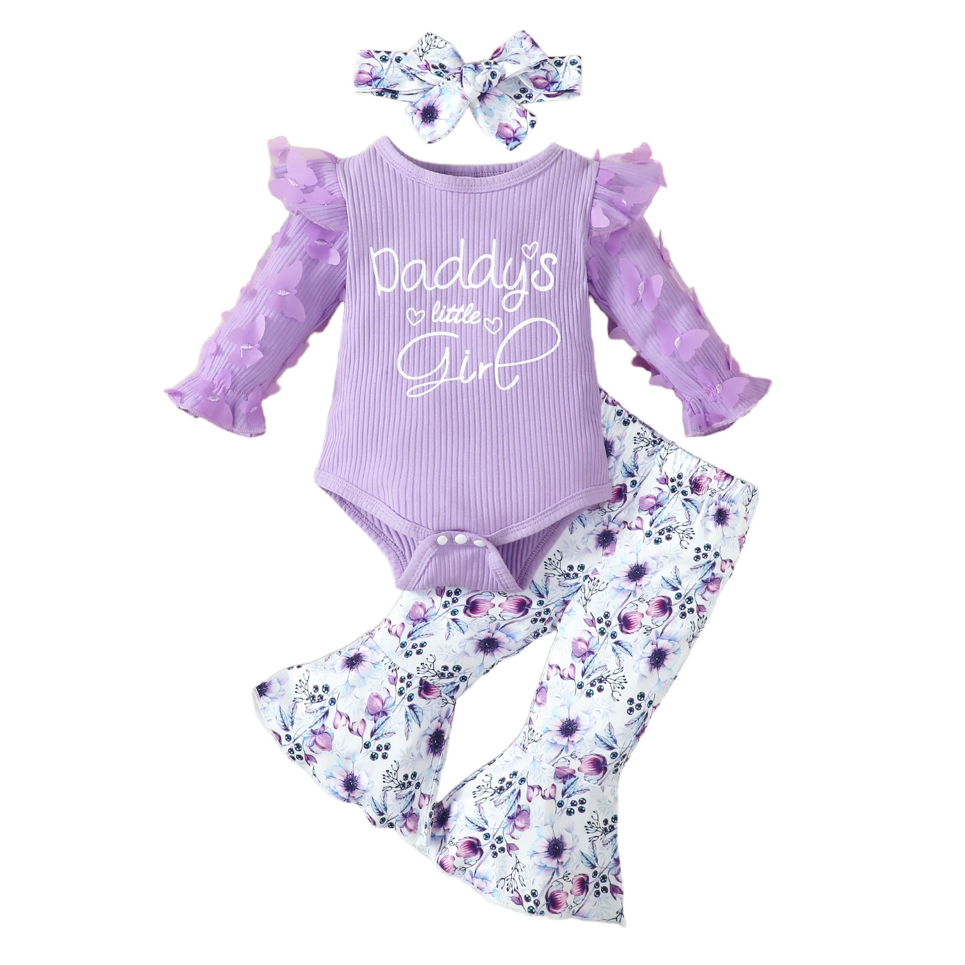 Girls Purple Printed Bodysuit Top with Trousers