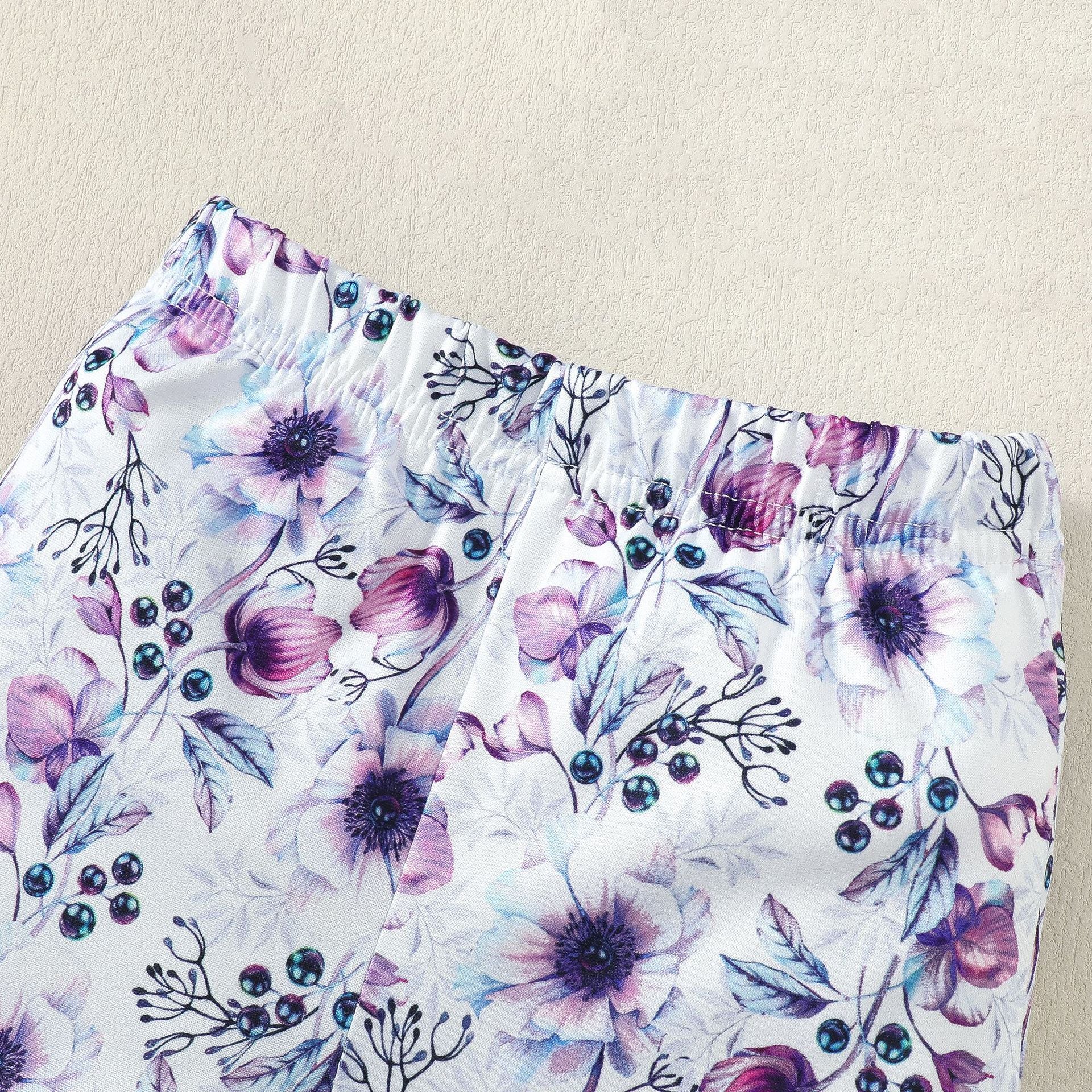 Girls Purple Printed Bodysuit Top with Trousers