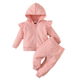 Infant Girls Pink Self Design Hooded Top with Pyjamas