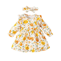 Girls Yellow Floral Printed Fit & Flare Dress