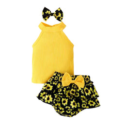 Girls Yellow & Black High Neck Top with Shorts