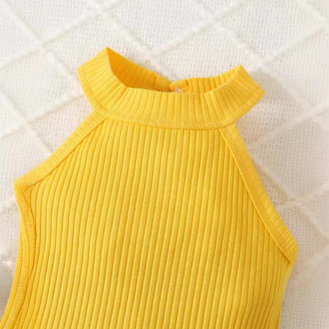 Girls Yellow & Black High Neck Top with Shorts