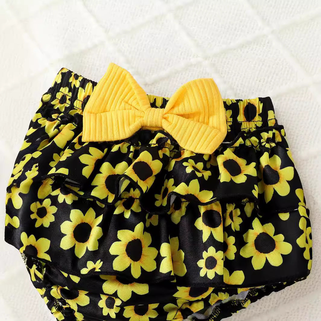 Girls Yellow & Black High Neck Top with Shorts