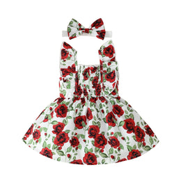 Girls Red Square Neck Floral Print Maxi Dress