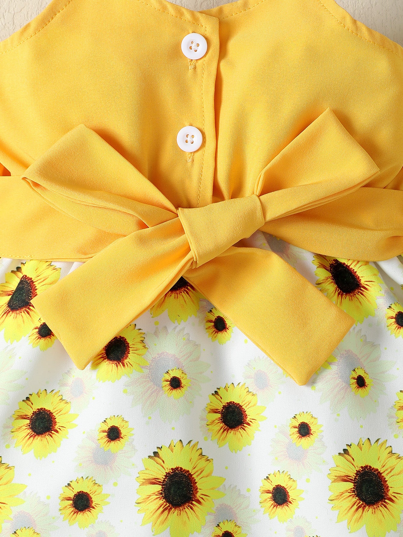 Girls Yellow & White Polka Dot Printed Bow Fit & Flare Dress