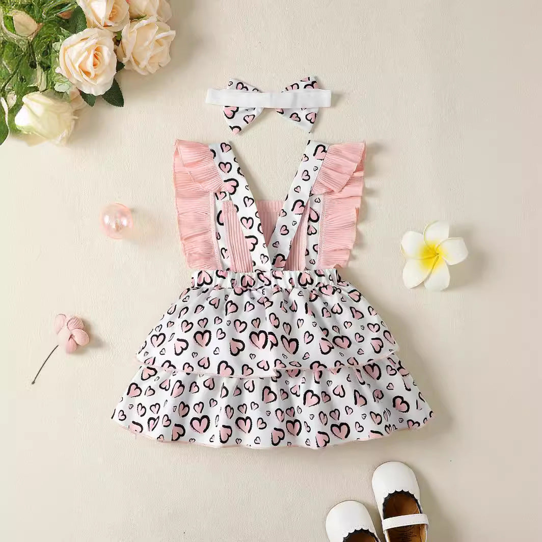 Pink & White Floral Print Layered Cotton Fit & Flare Dress