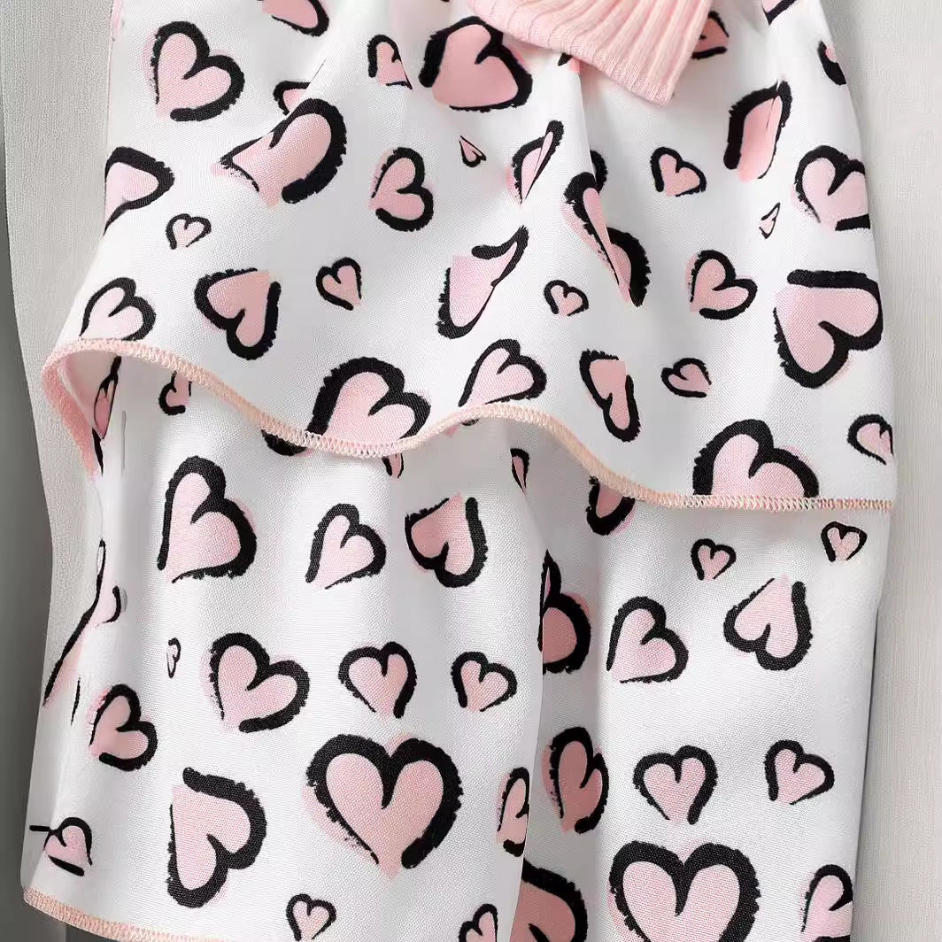 Pink & White Floral Print Layered Cotton Fit & Flare Dress