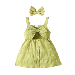 Girls Cut-Outs Cotton A-Line Fit & Flare Dress With Head Band