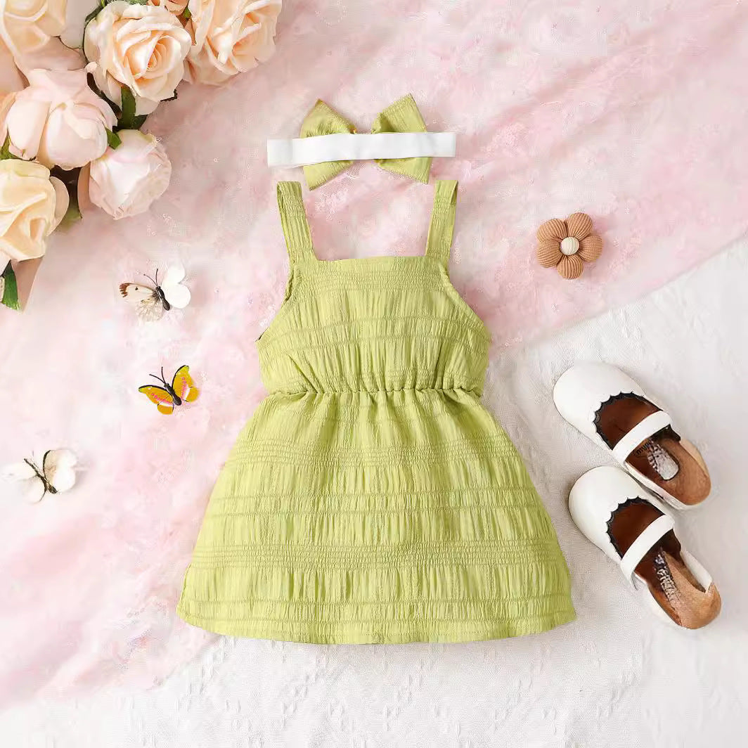 Girls Cut-Outs Cotton A-Line Fit & Flare Dress With Head Band