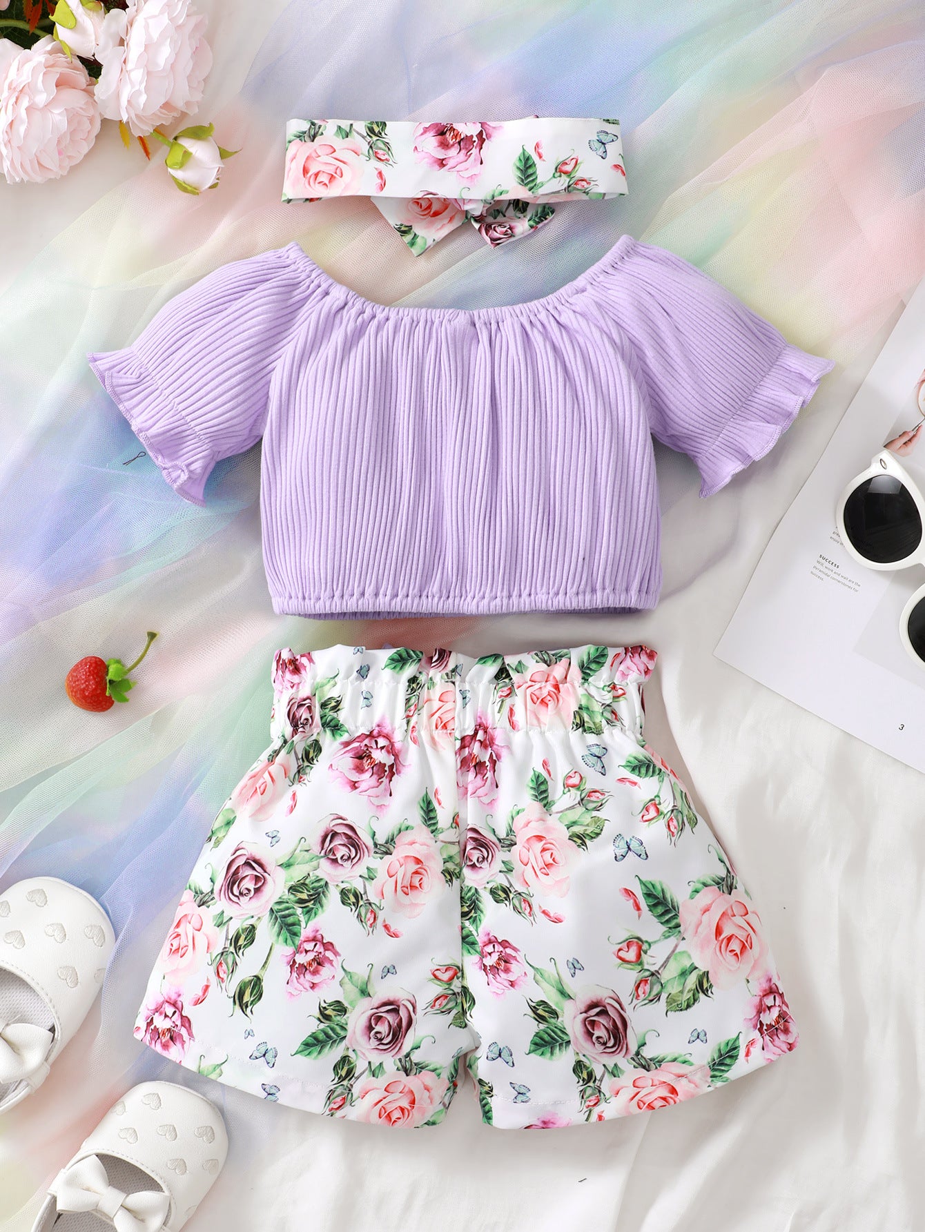 Girls Printed Short Sleeves Top with Shorts