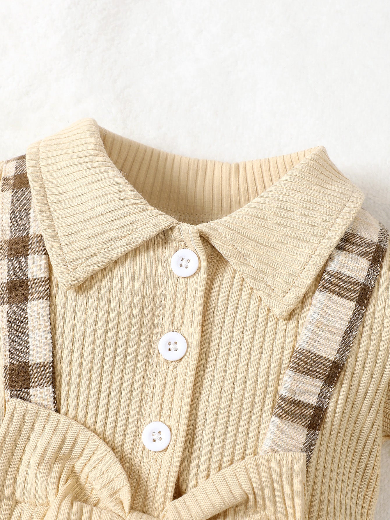 Girls Checked Flared Sleeve Cotton Pinafore Dress