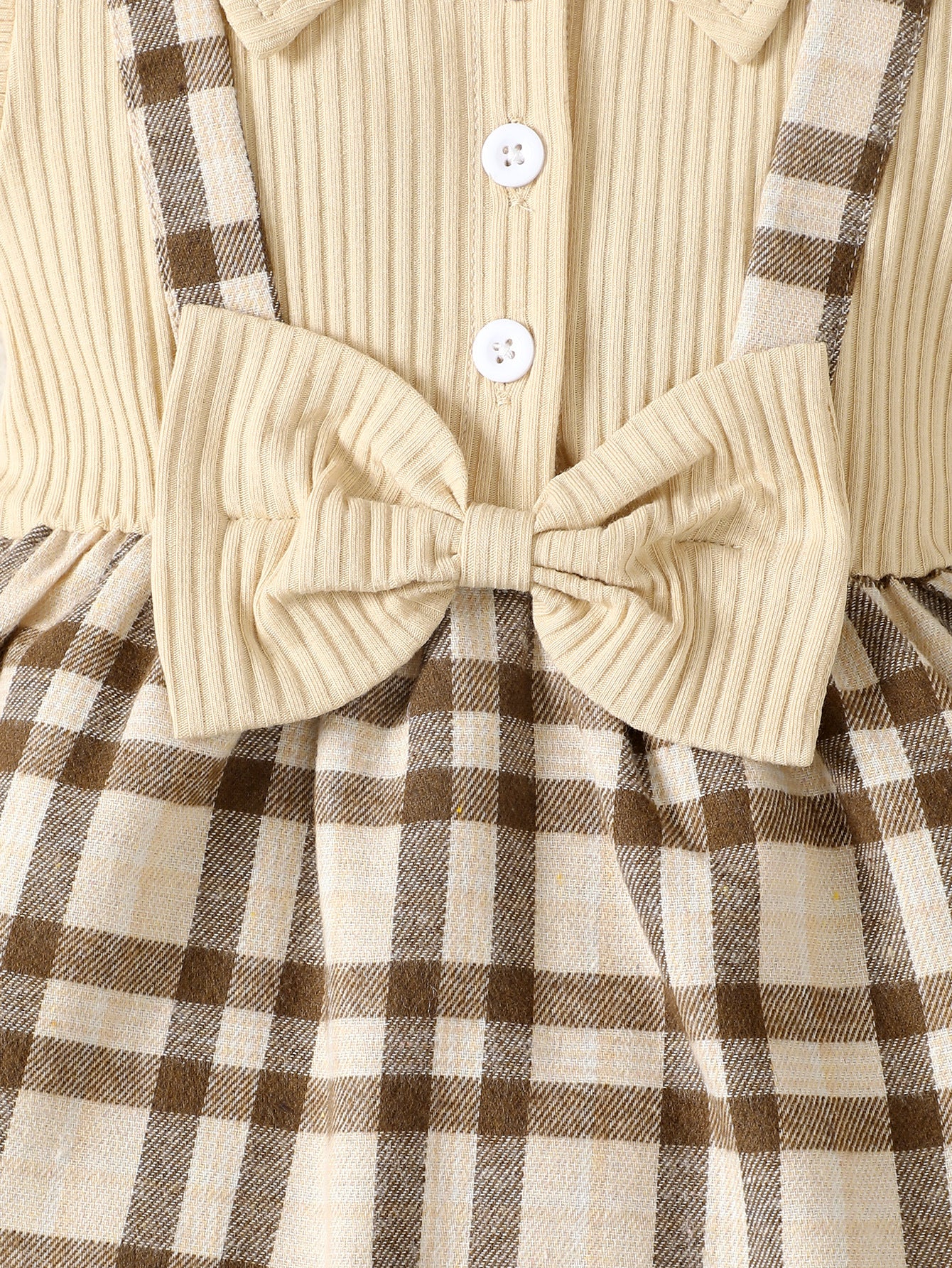 Girls Checked Flared Sleeve Cotton Pinafore Dress