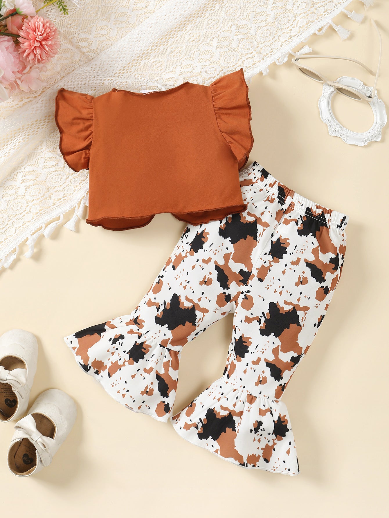 Girls Solid Top and Trousers Set