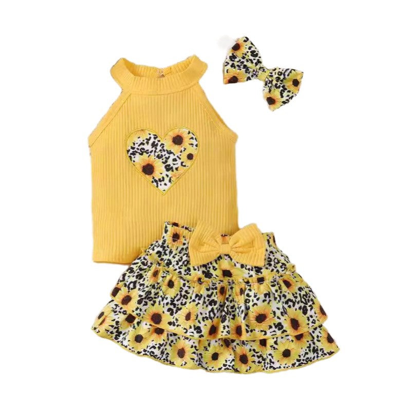 Girls Printed Top and Skirt Set