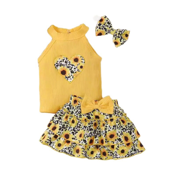 Girls Printed Top and Skirt Set