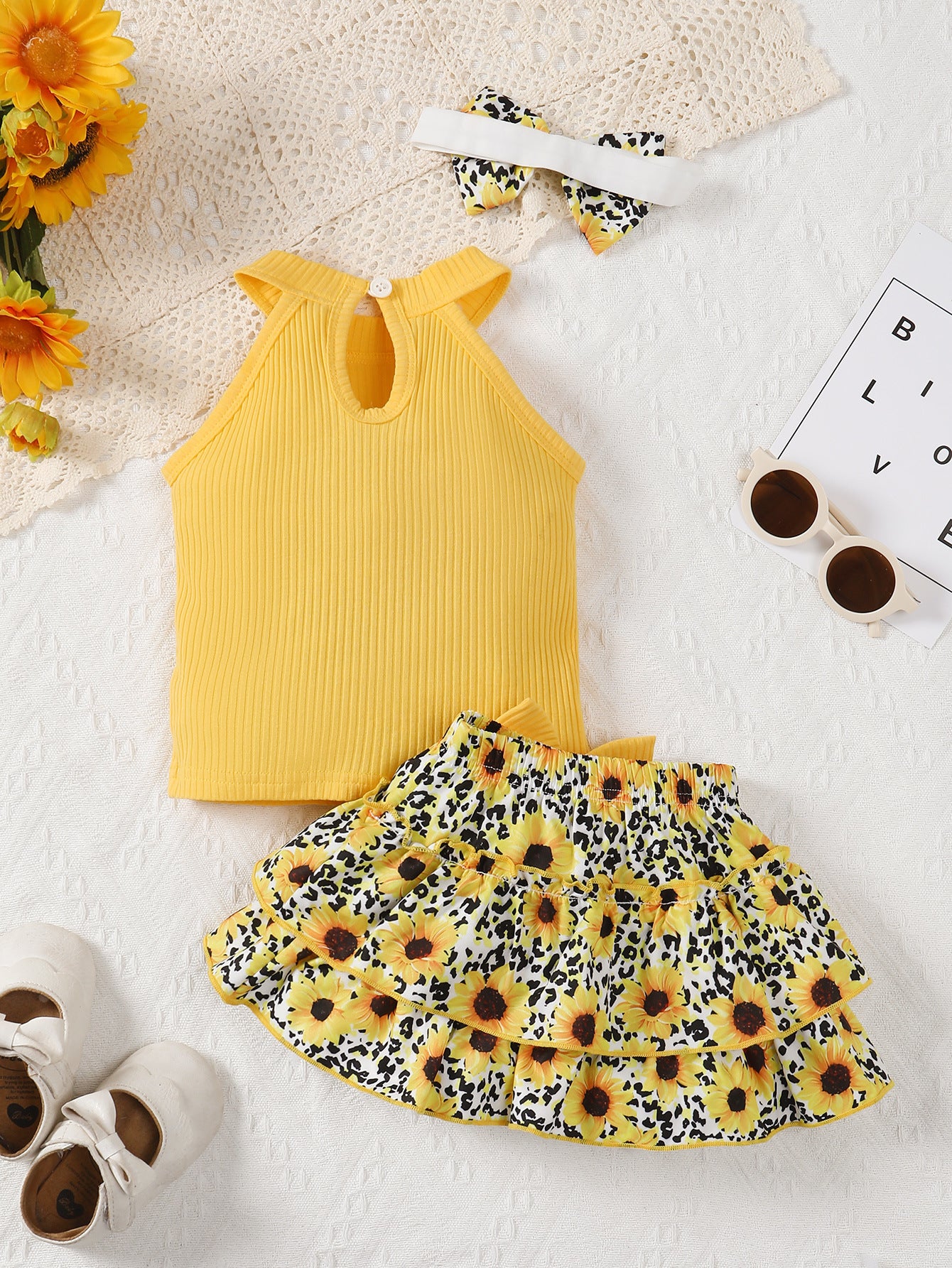 Girls Printed Top and Skirt Set
