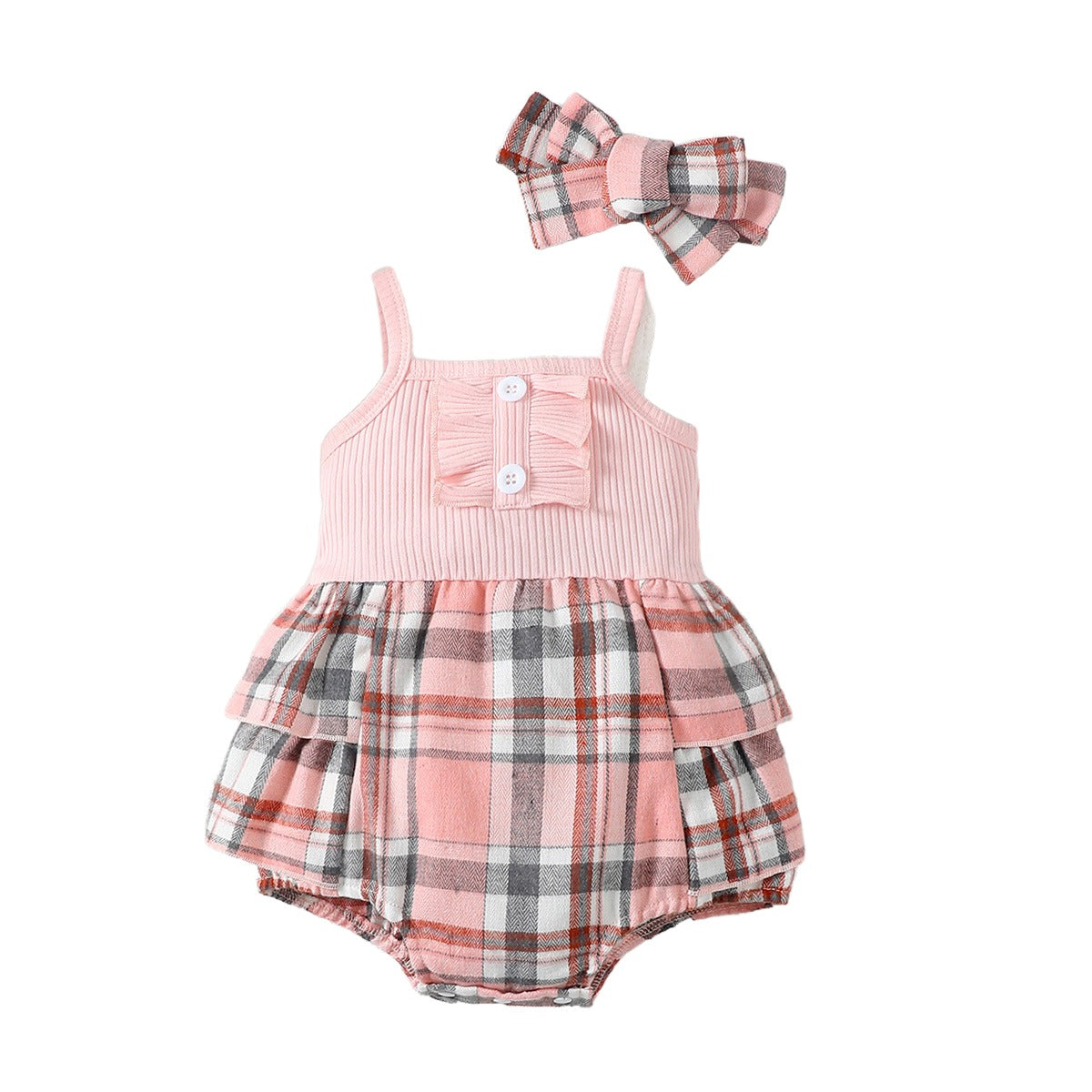 Infants Girls Checked Cotton Bodysuit