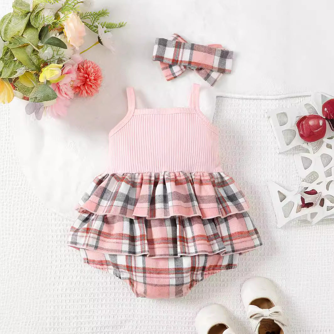 Infants Girls Checked Cotton Bodysuit