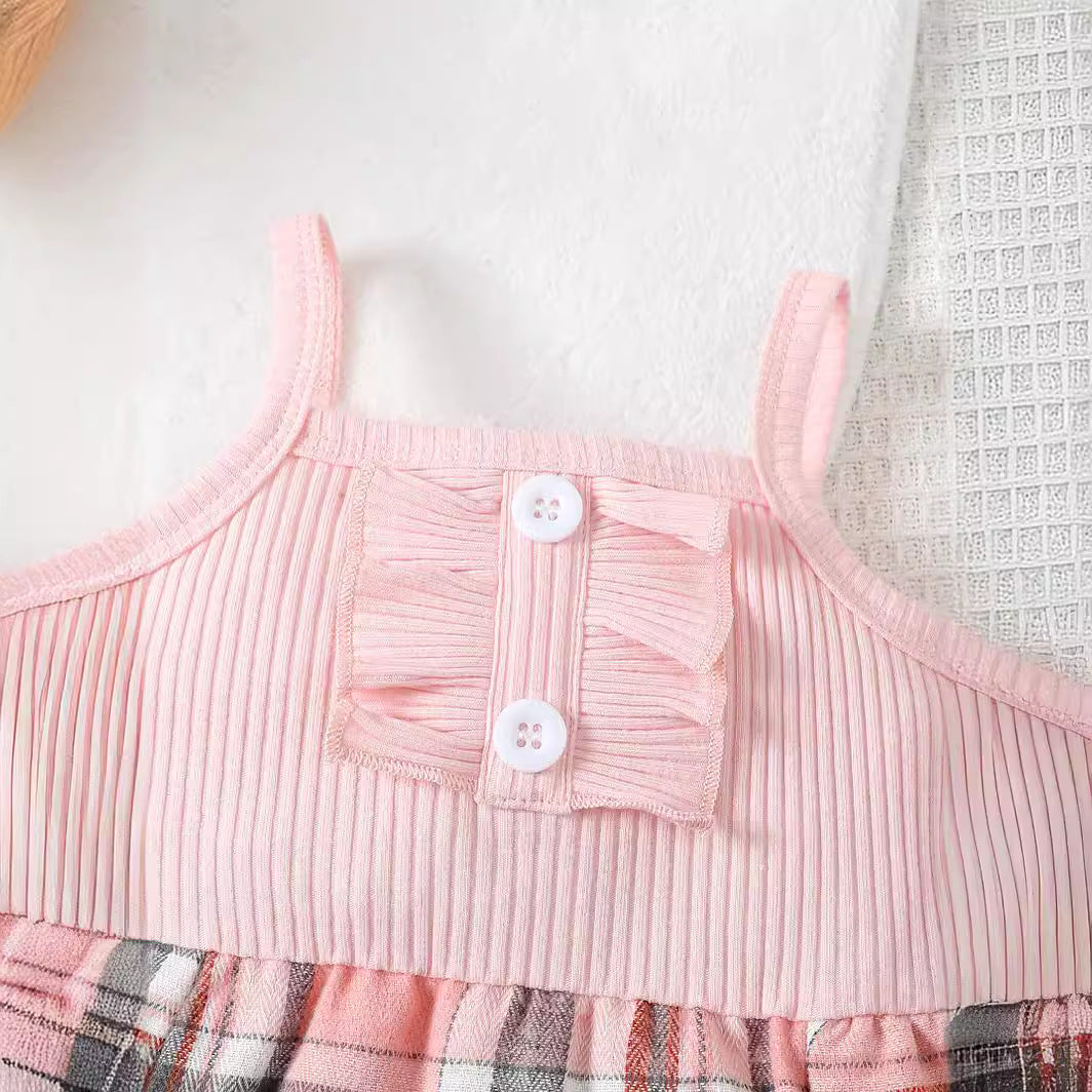 Infants Girls Checked Cotton Bodysuit