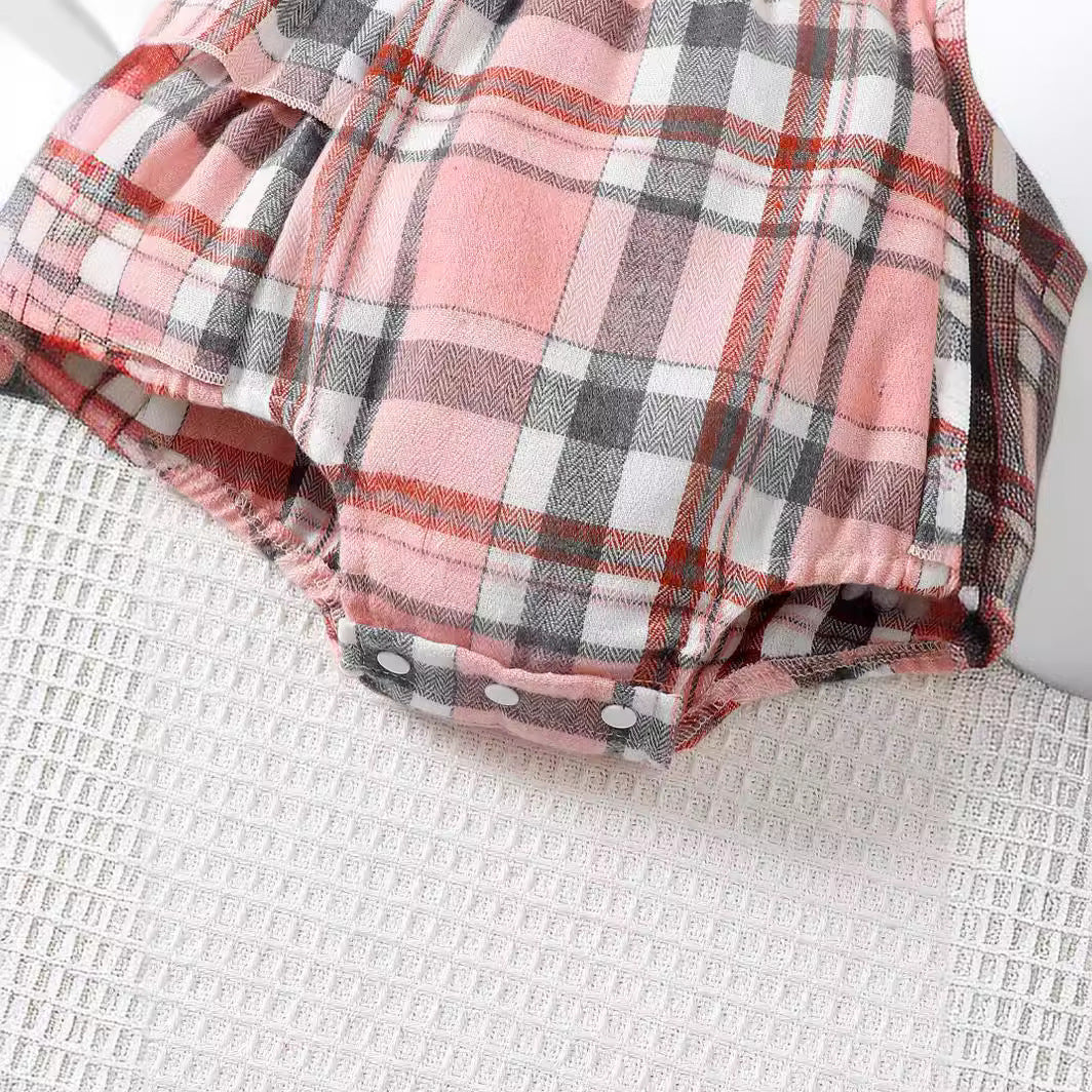 Infants Girls Checked Cotton Bodysuit