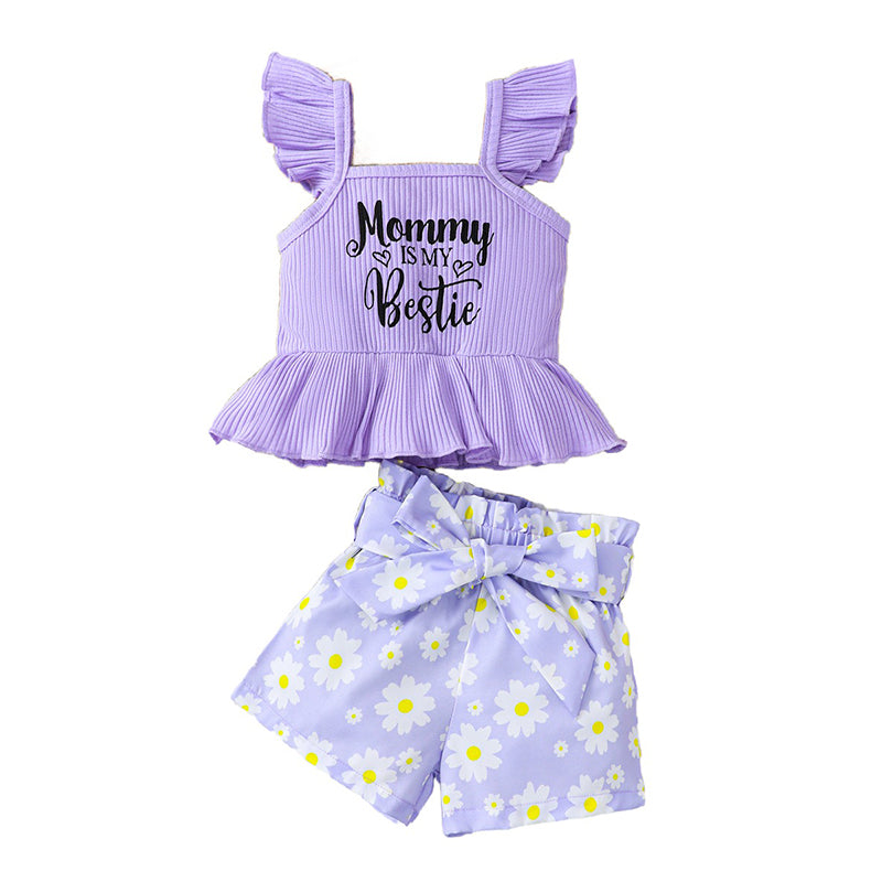 Girls Printed Square Neck Pure Cotton Top With Short