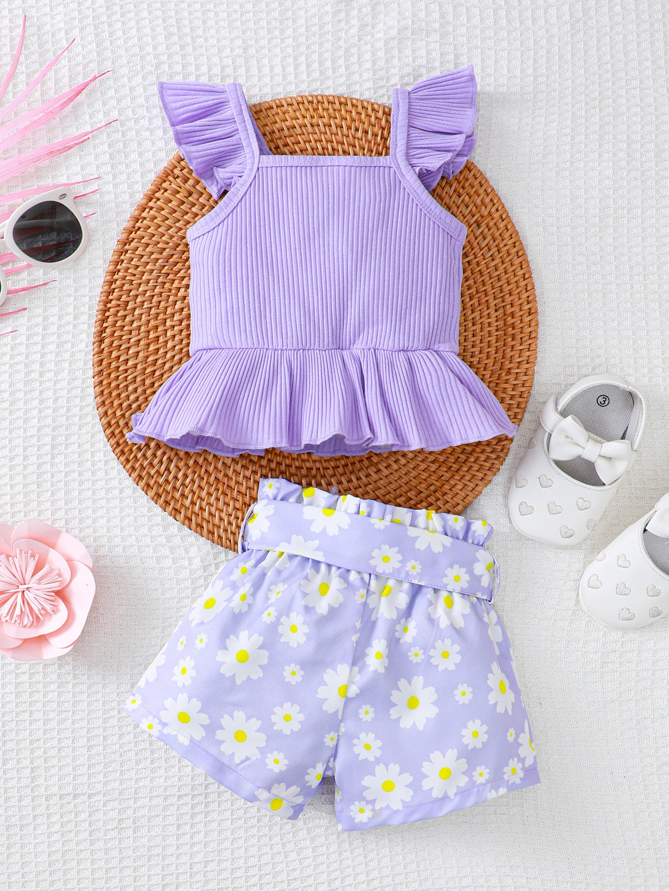 Girls Printed Square Neck Pure Cotton Top With Short