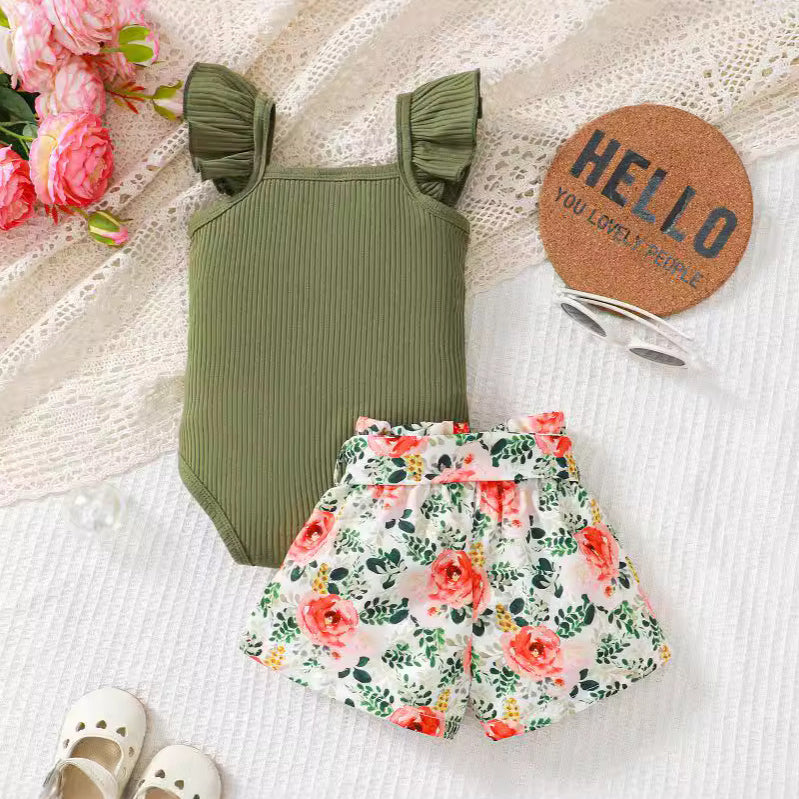 Girls Printed Square Neck Pure Cotton Leotard With Shorts