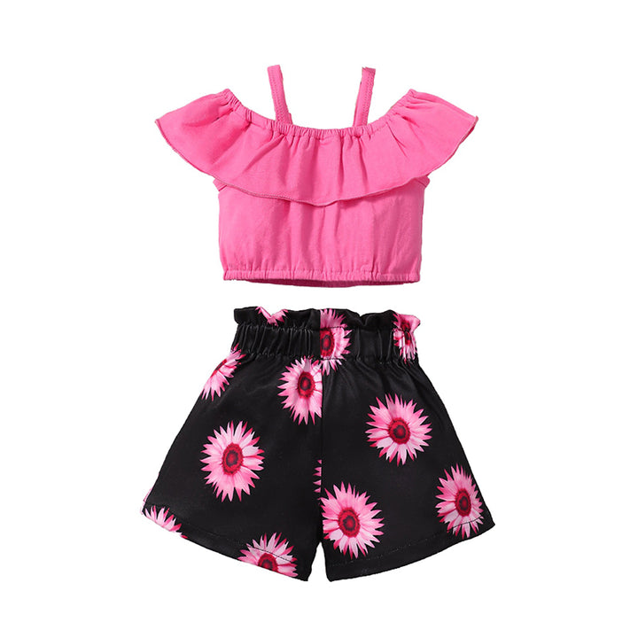 Girls Off-Shoulder Pure Cotton Top with Shorts