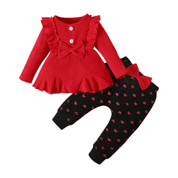 Girls Red & Black Pure Cotton Top With Trouser