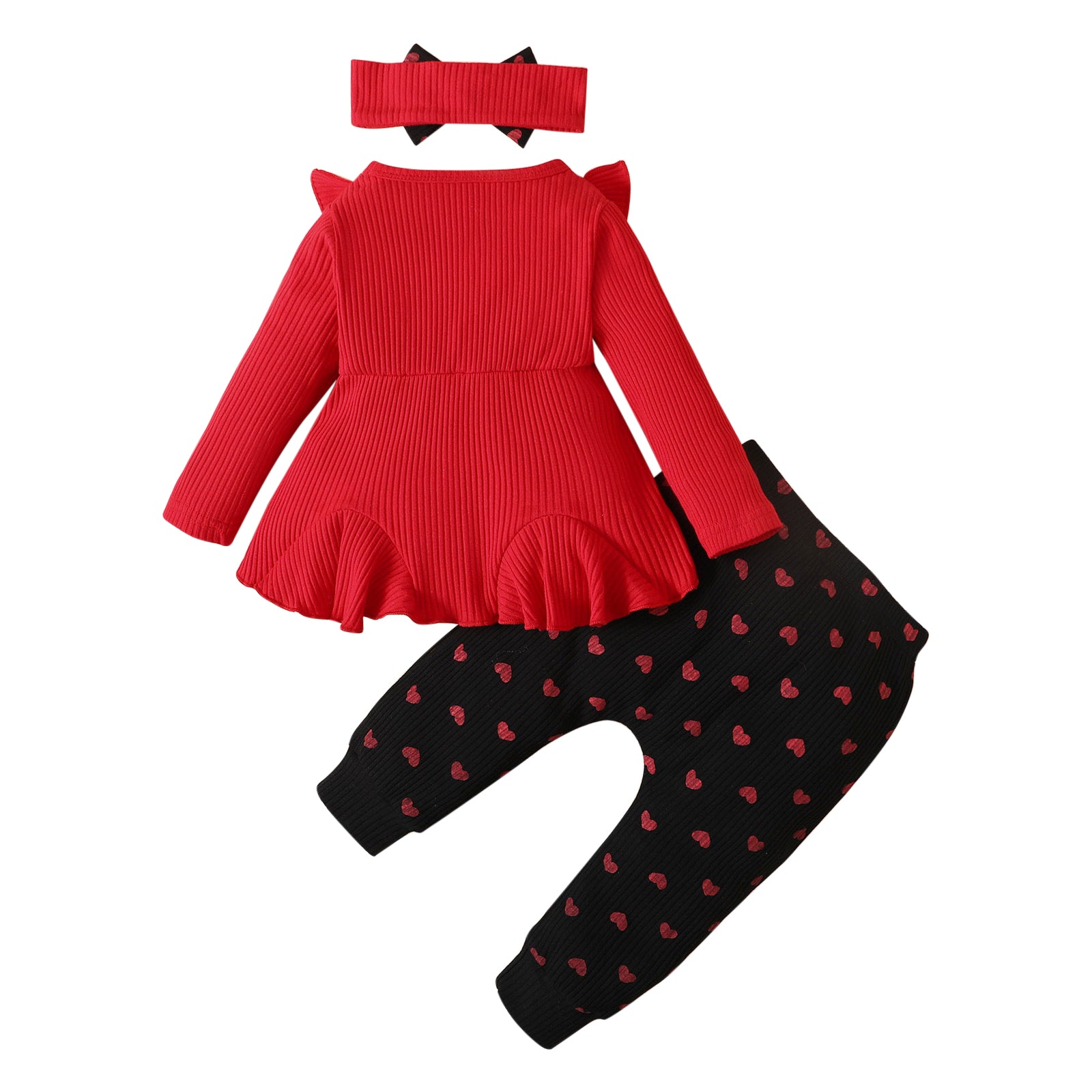 Girls Red & Black Pure Cotton Top With Trouser