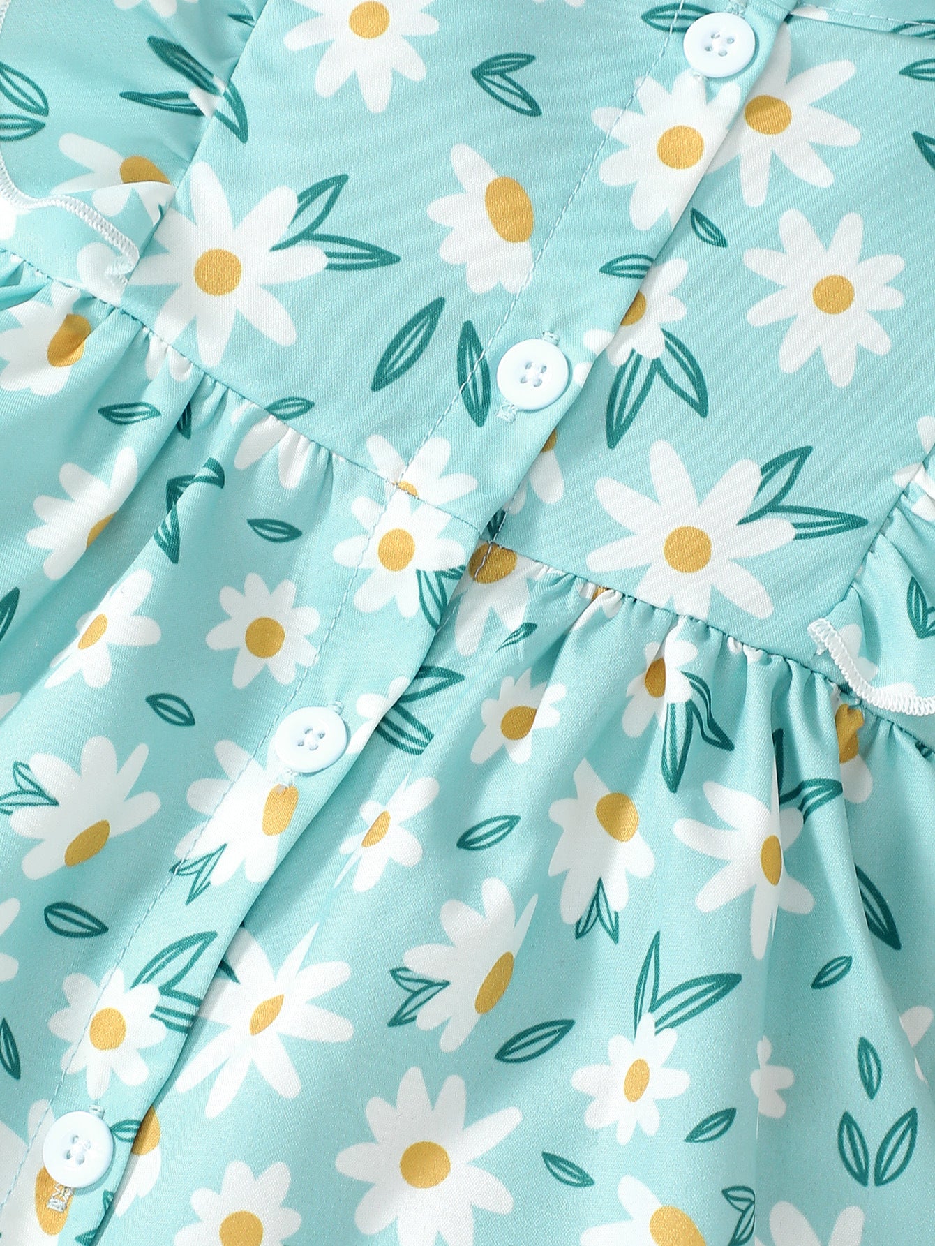 Girls Blue & White Floral Print Round Neck Maxi Dress