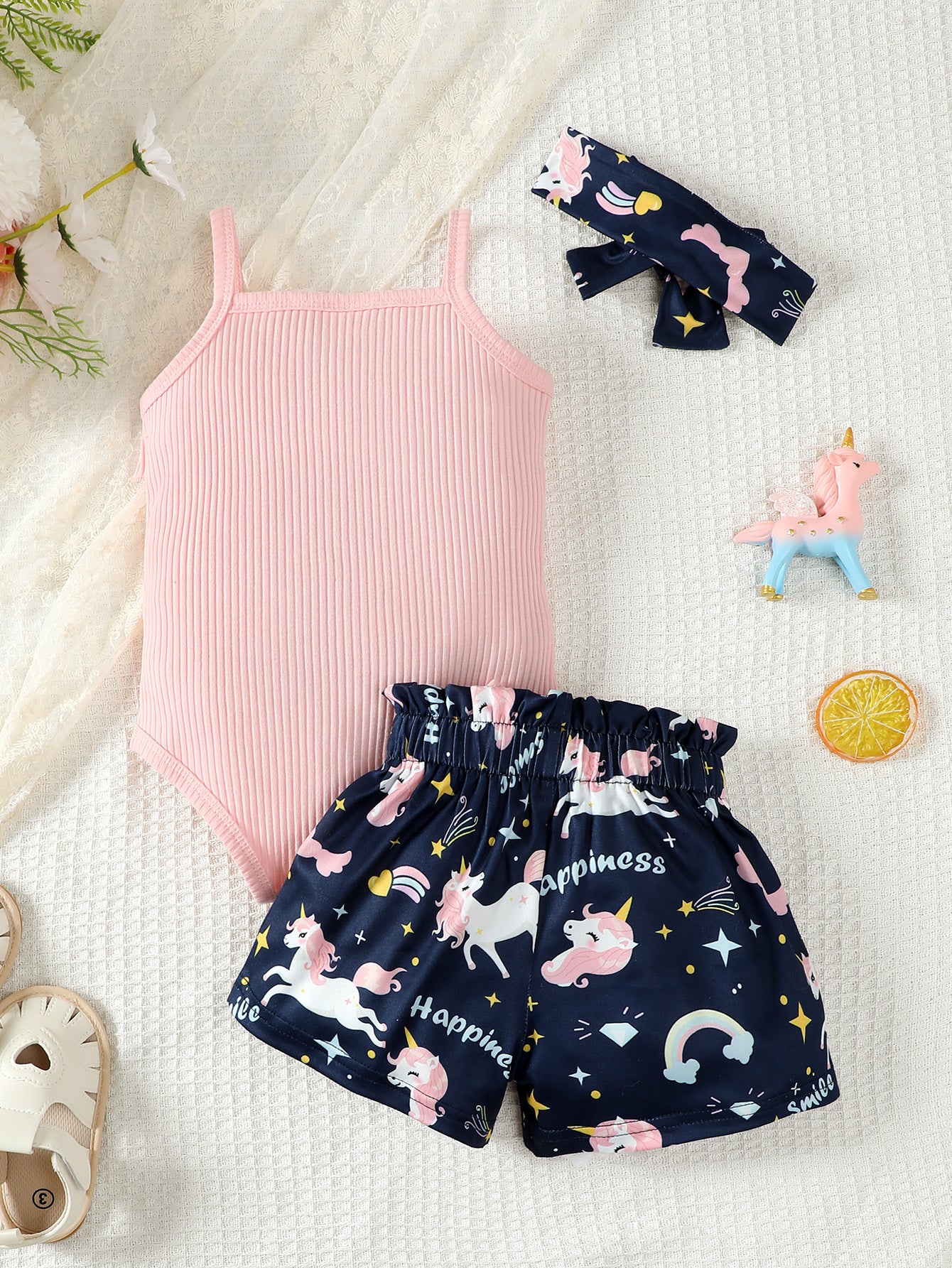 Girls Pink & White Printed Sleeveless Pure Cotton Top with Shorts