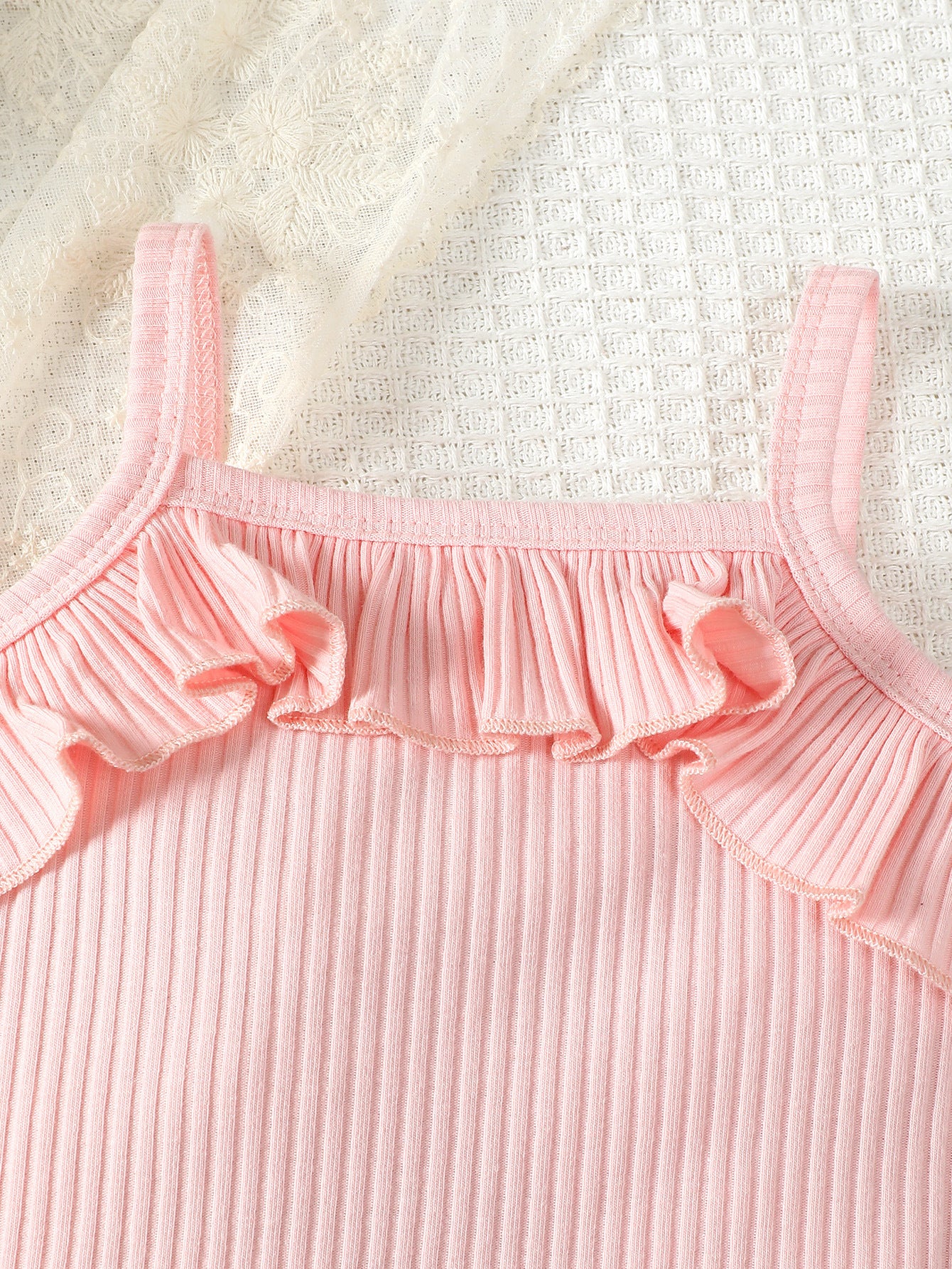 Girls Pink & White Printed Sleeveless Pure Cotton Top with Shorts