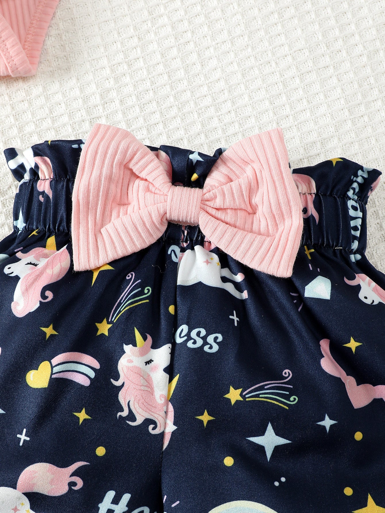 Girls Pink & White Printed Sleeveless Pure Cotton Top with Shorts