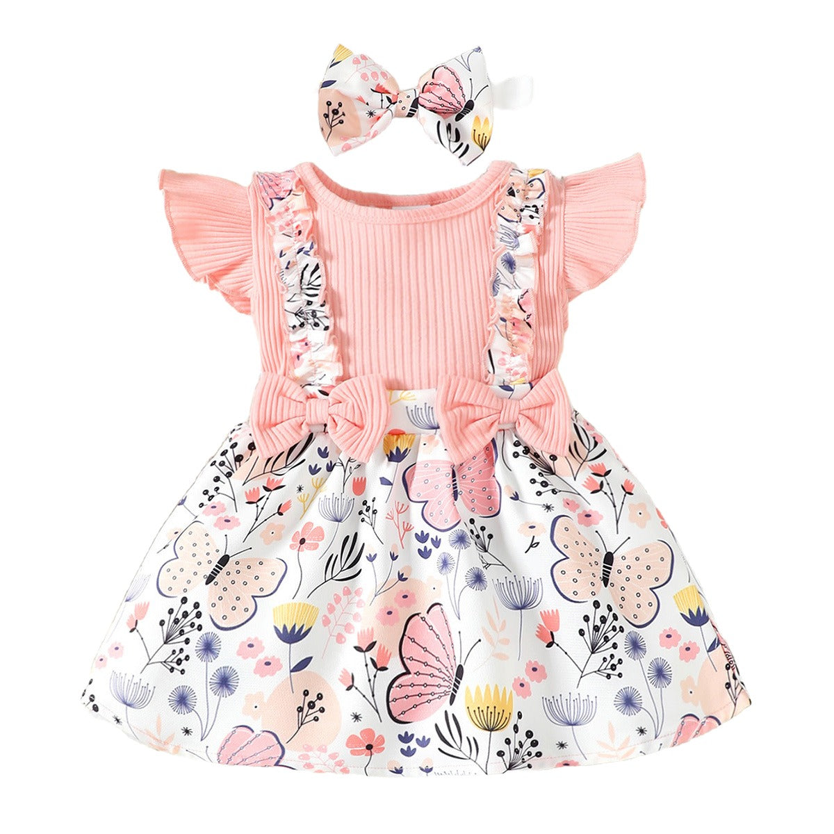 Floral Print Flutter Sleeves Cotton Fit & Flare Dress