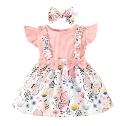 Floral Print Flutter Sleeves Cotton Fit & Flare Dress