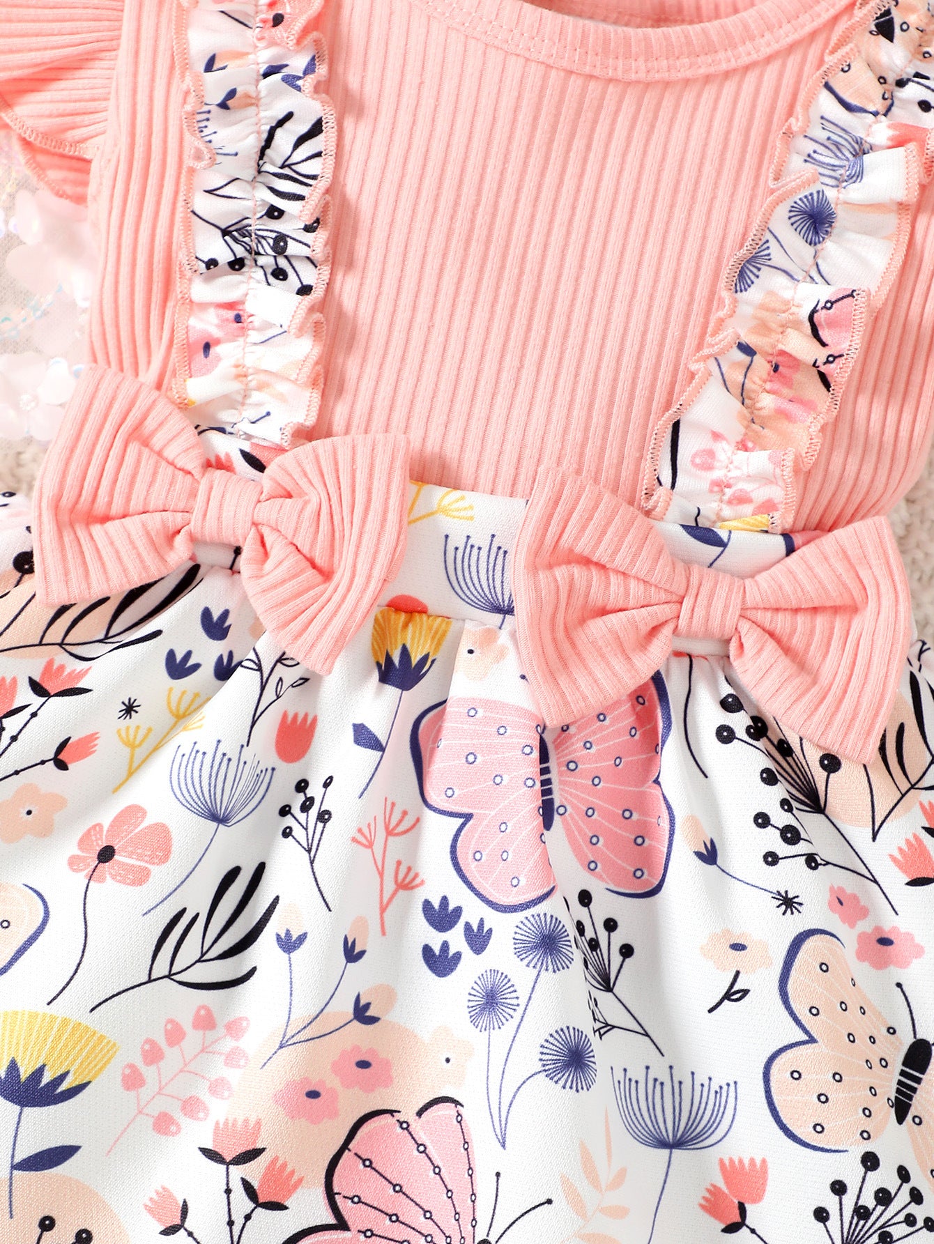 Floral Print Flutter Sleeves Cotton Fit & Flare Dress