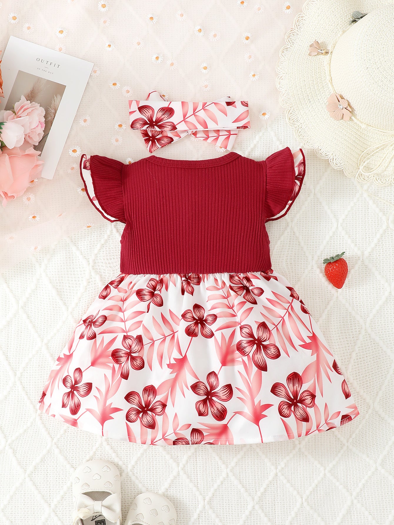 Floral Print Flutter Sleeve Fit & Flare Dress