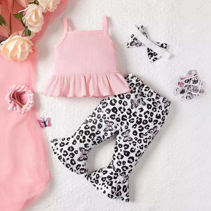 Girls Pink & Black Top with Leggings